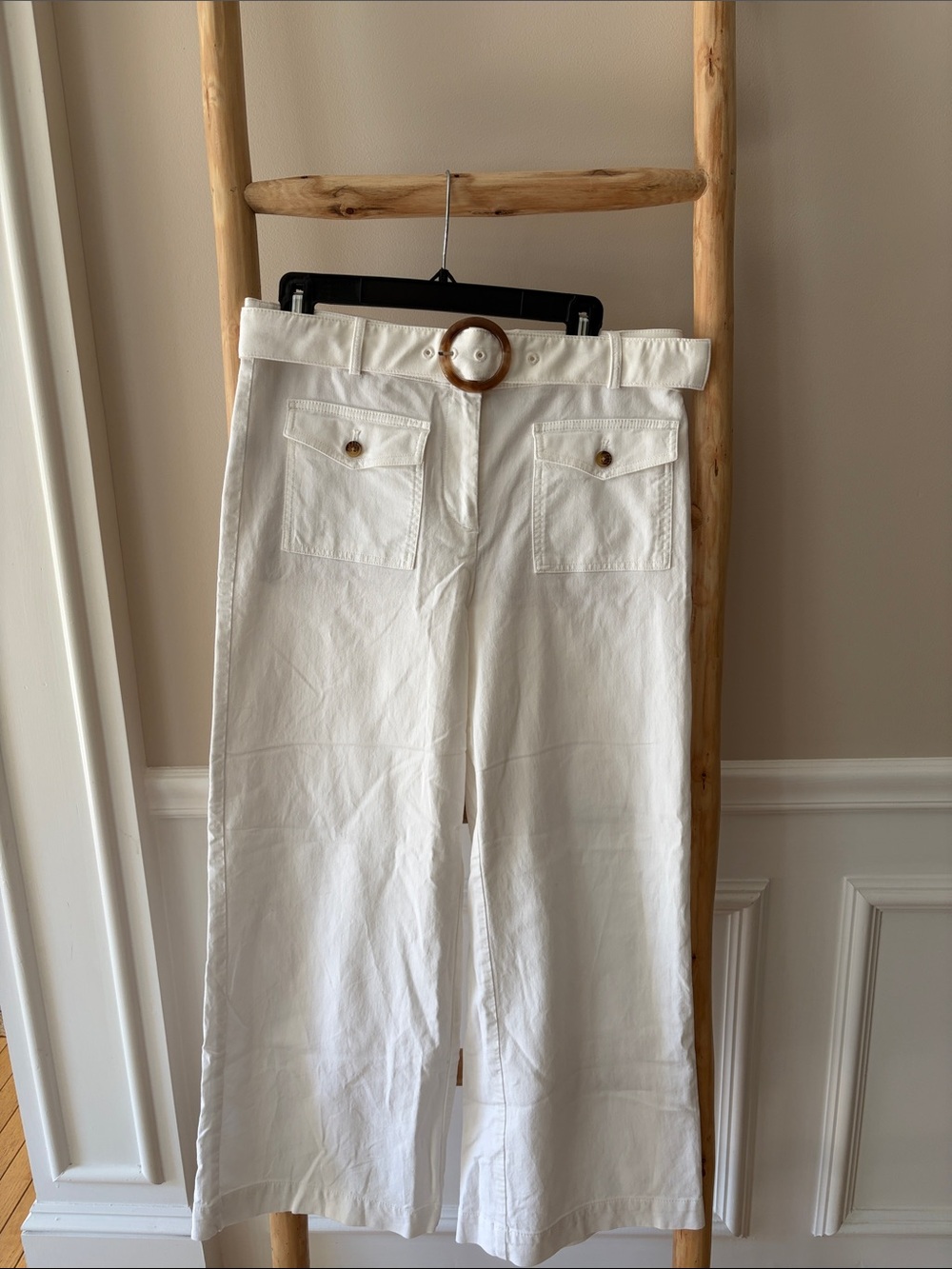 LOFT White Wide Leg Pants with Matching Belt